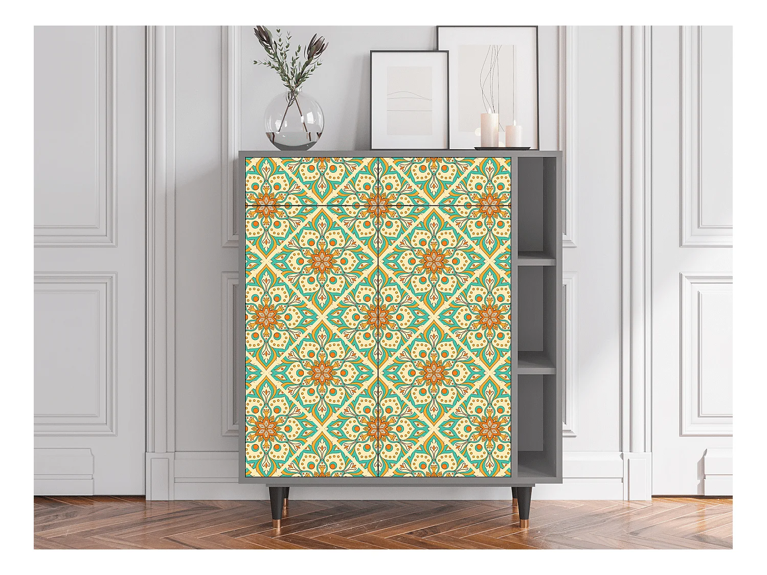 Dressoir - 96х110х41 cm - BS6 - Hindu Daisy, Grijs