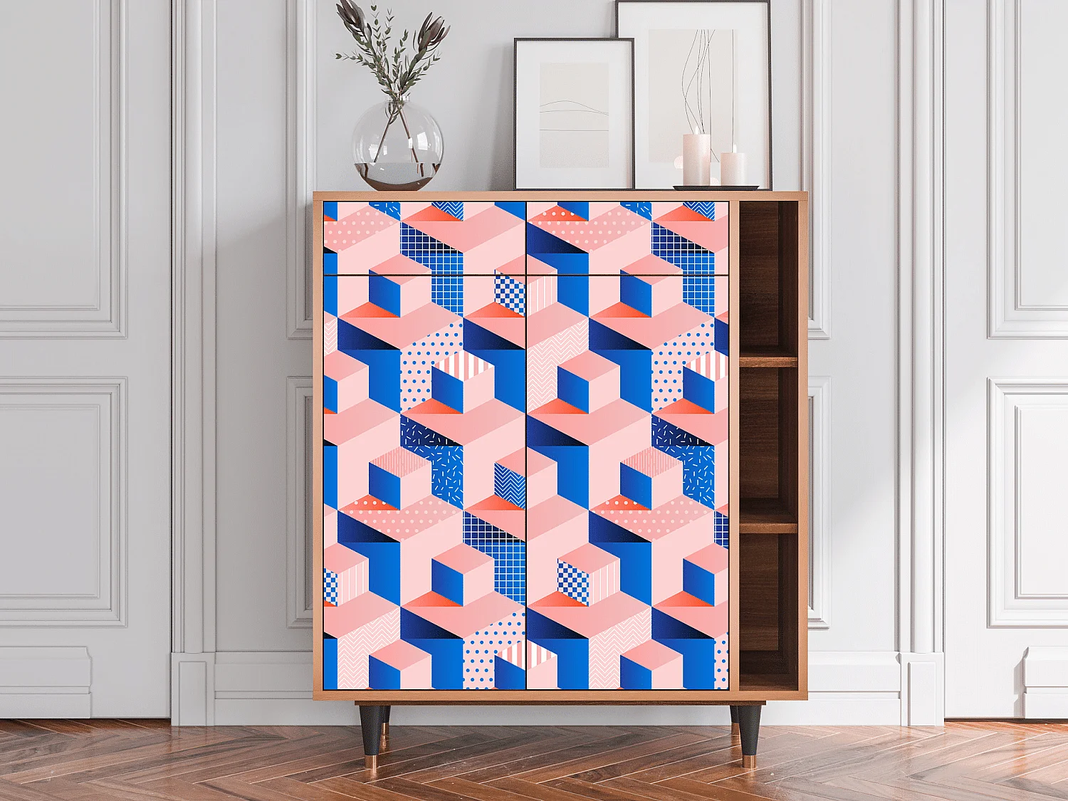 Kredens - 96х110х41 cm - BS6 - Pinky Squares, Orzech