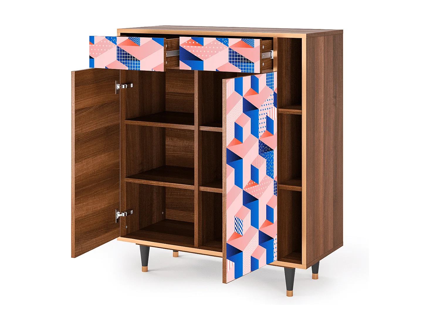 Kredens - 96х110х41 cm - BS6 - Pinky Squares, Orzech