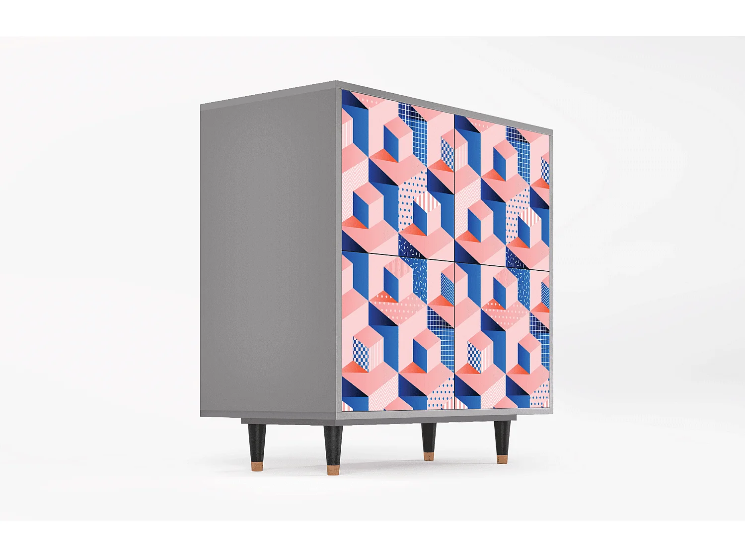 Kredens - 94x96x48 cm - BS3 - Pinky Squares, Szary