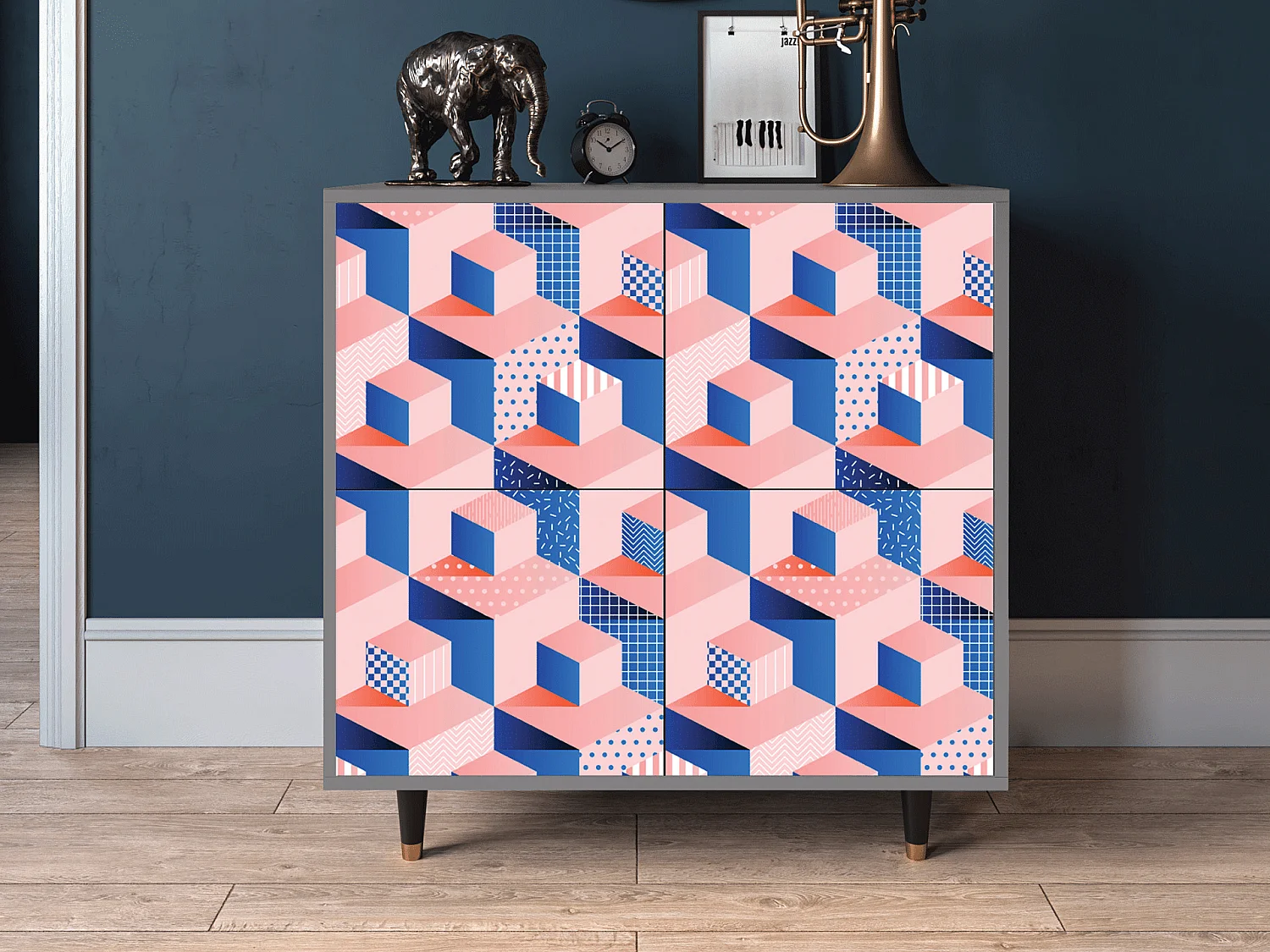 Buffet - 94x96x48 cm - BS3 - Pinky Squares, Gris