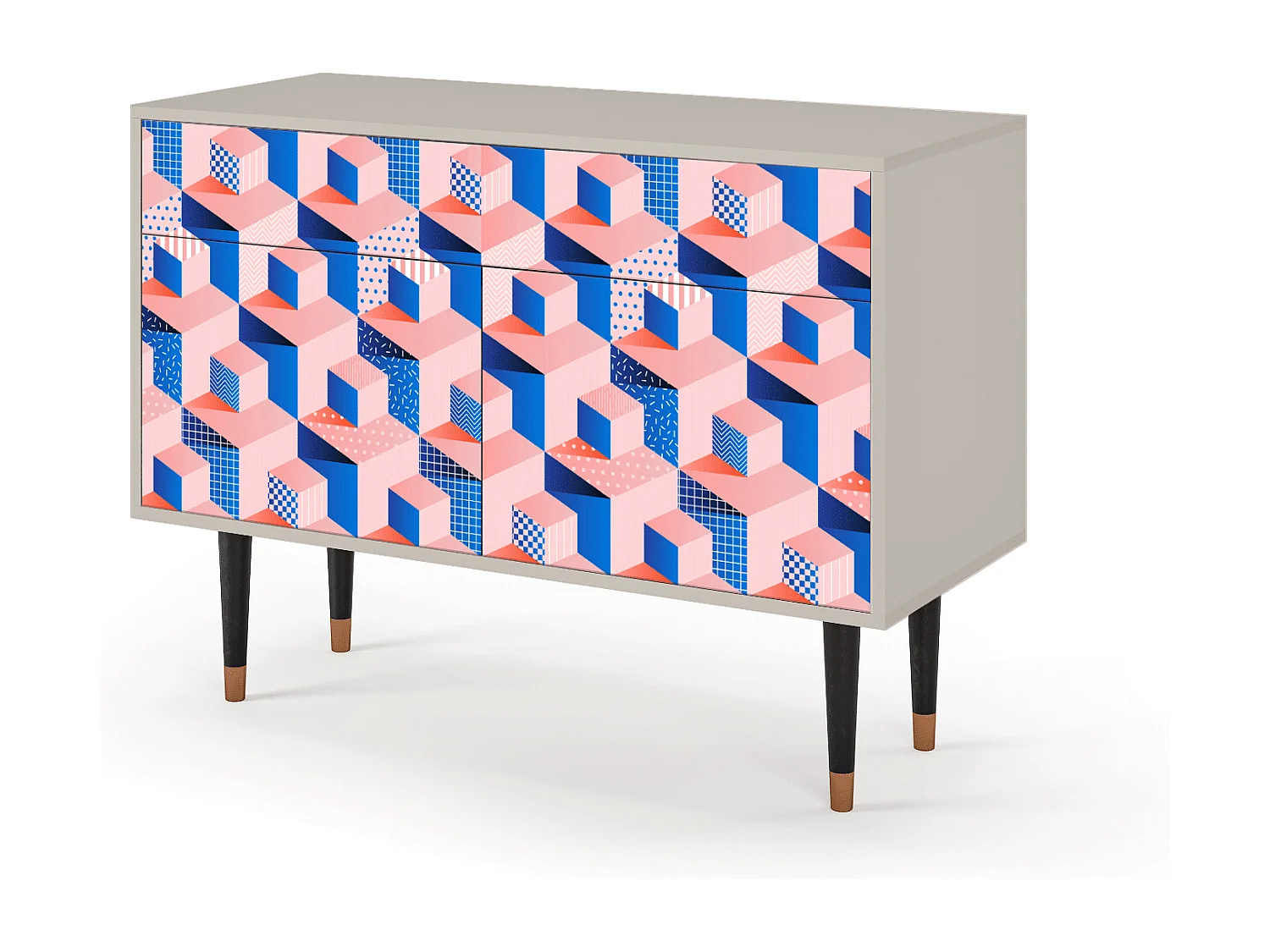 Kredens - 115x85x48 cm - BS4 - Pinky Squares, Piaskowy