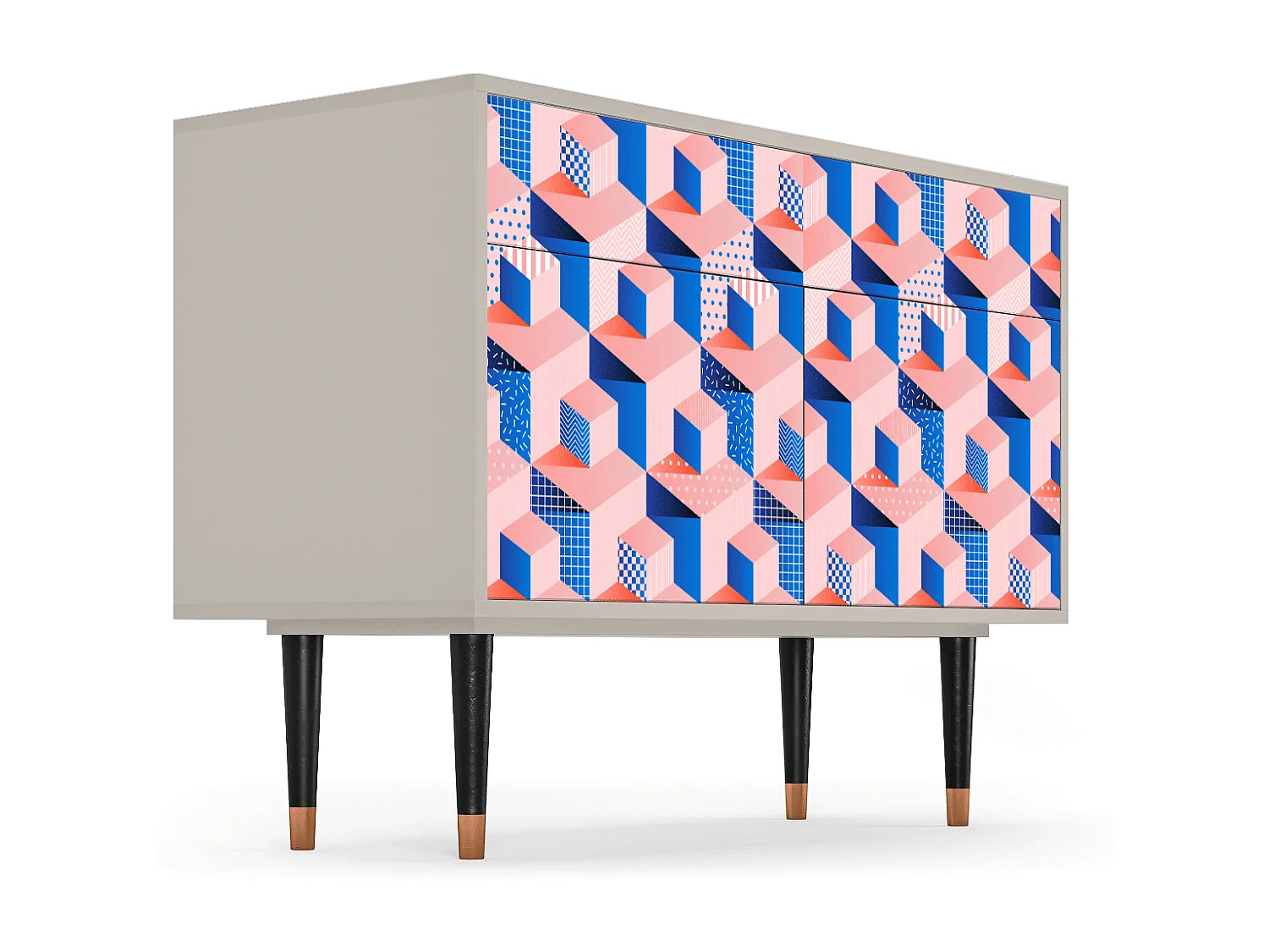 Kredens - 115x85x48 cm - BS4 - Pinky Squares, Piaskowy