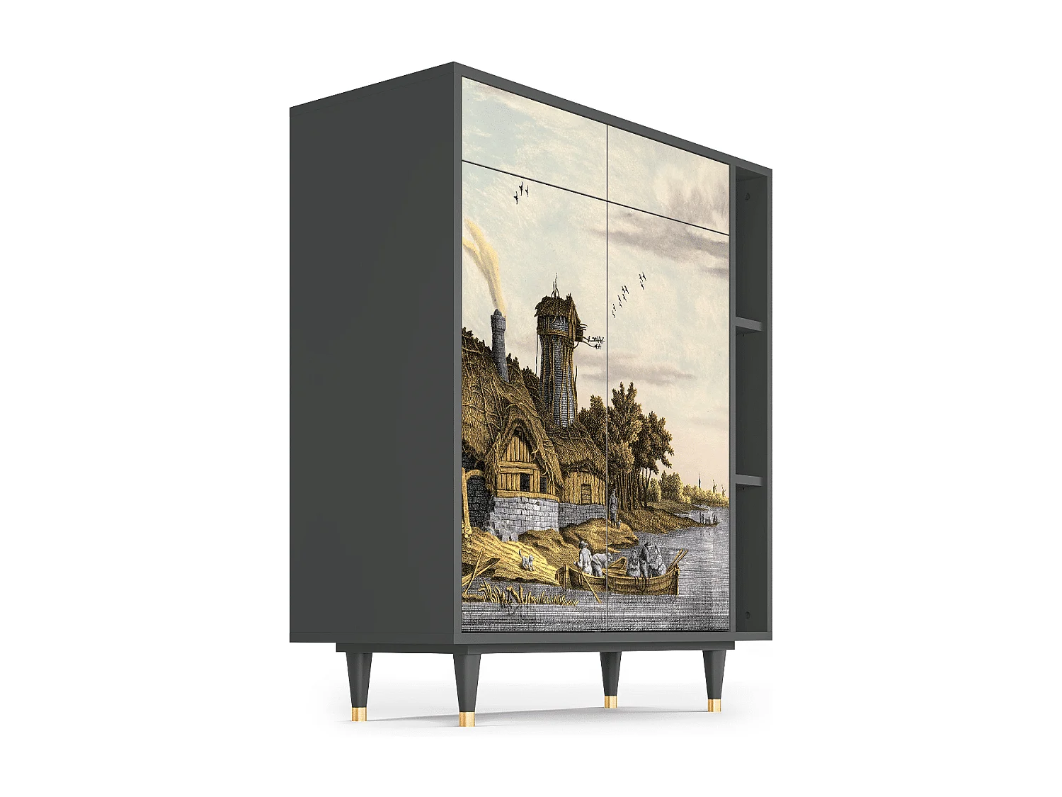 Kredens - 96х110х41 cm - BS6 - Mill along a River, Antracyt