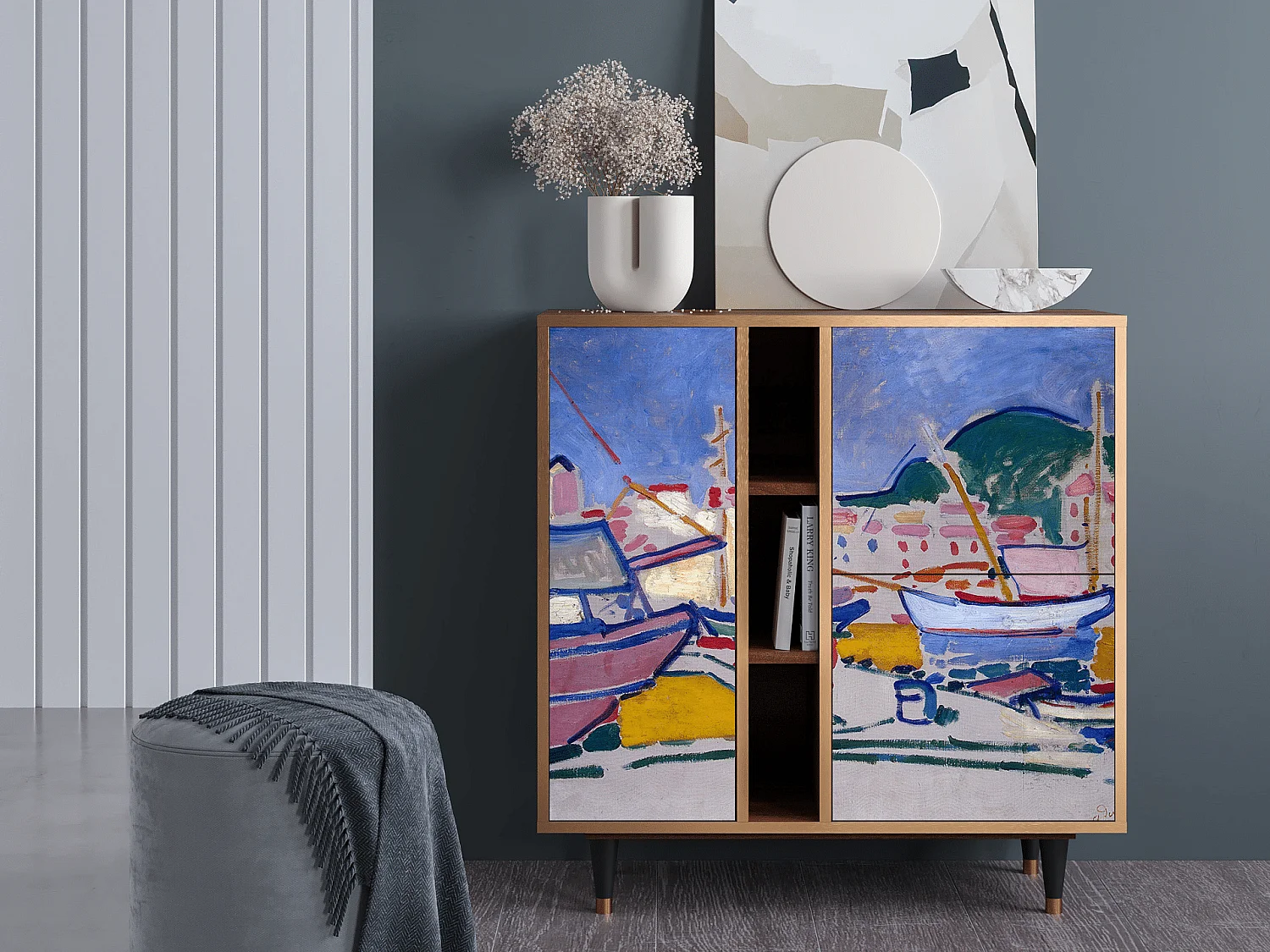 Kredens - 94х96х41 cm - BS5 - The Port of Collioure , Orzech