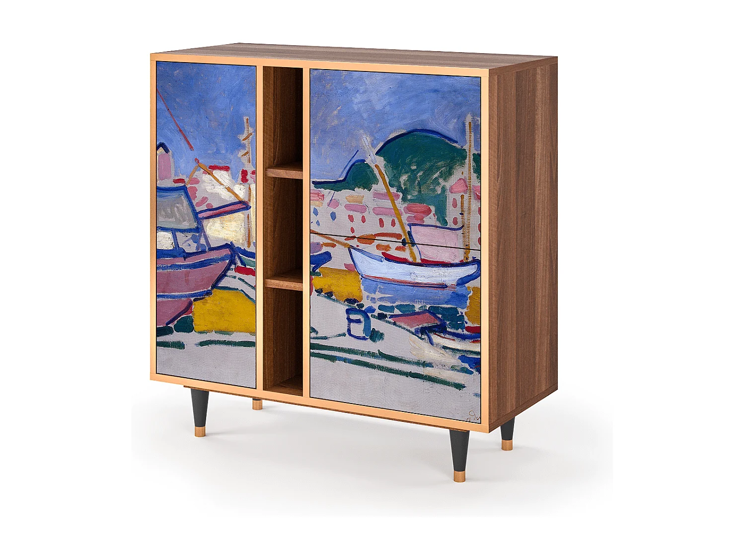 Kredens - 94х96х41 cm - BS5 - The Port of Collioure , Orzech