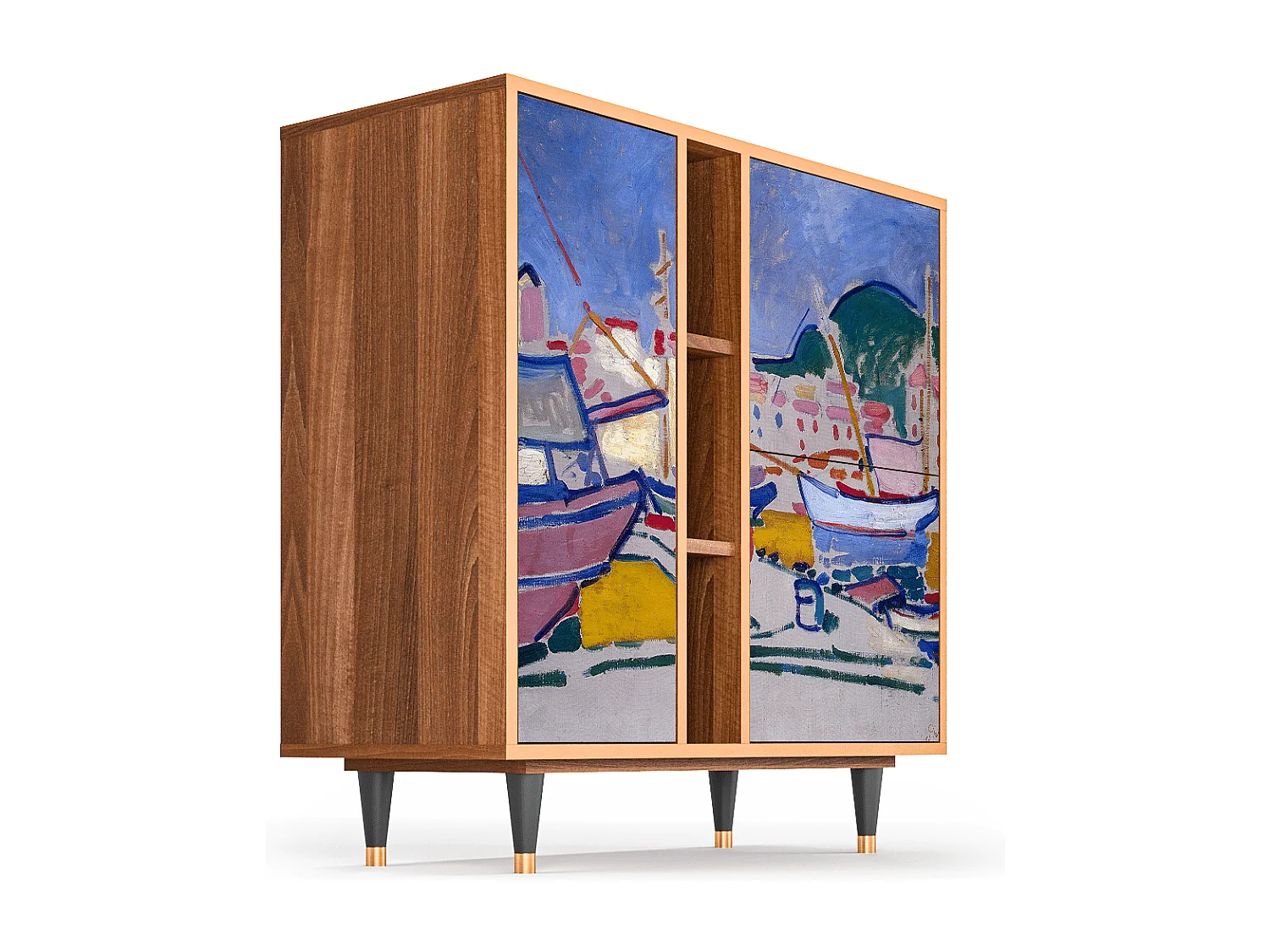 Kredens - 94х96х41 cm - BS5 - The Port of Collioure , Orzech