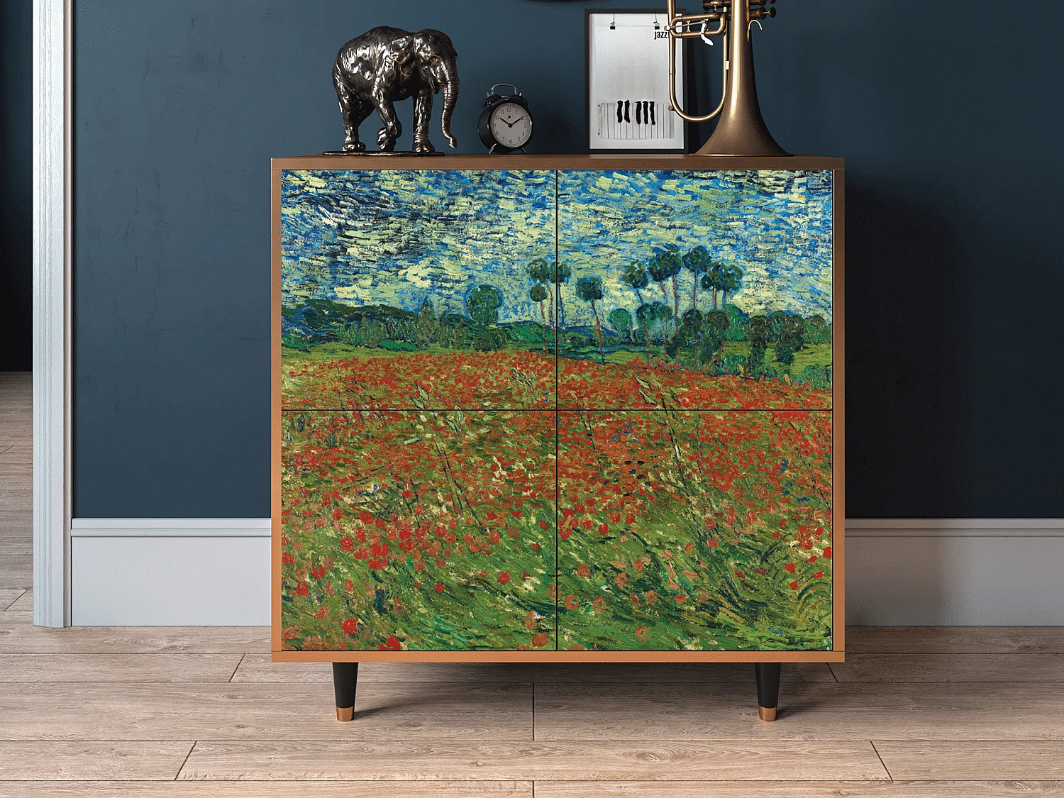 Buffet - 94x96x48 cm - BS3 - Poppy field by van Gogh, Noyer