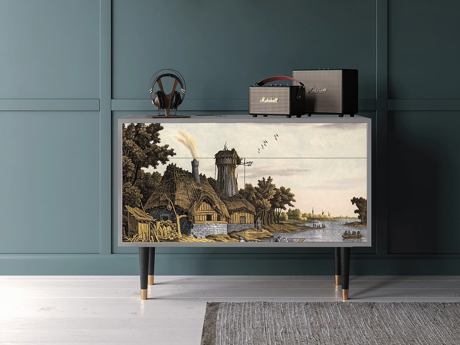 Kredens - 115x85x48 cm - BS4 - Mill along a River, Szary