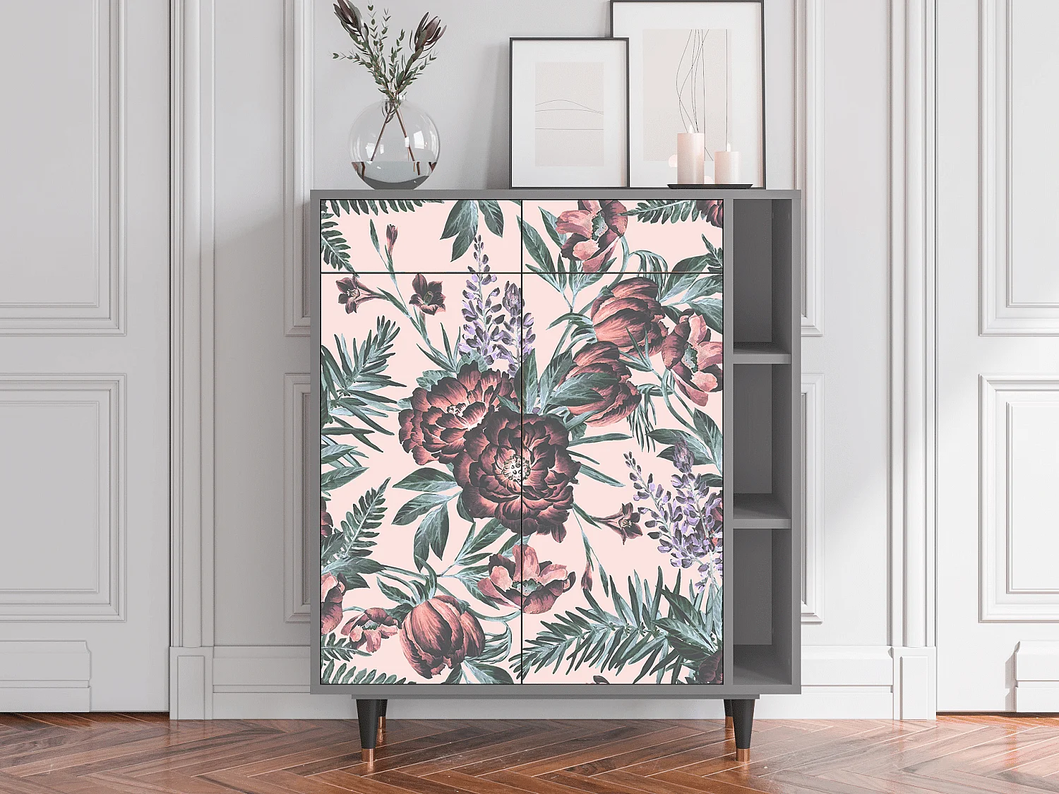 Buffet - 96х110х41 cm - BS6 - Peach Peonies, Gris