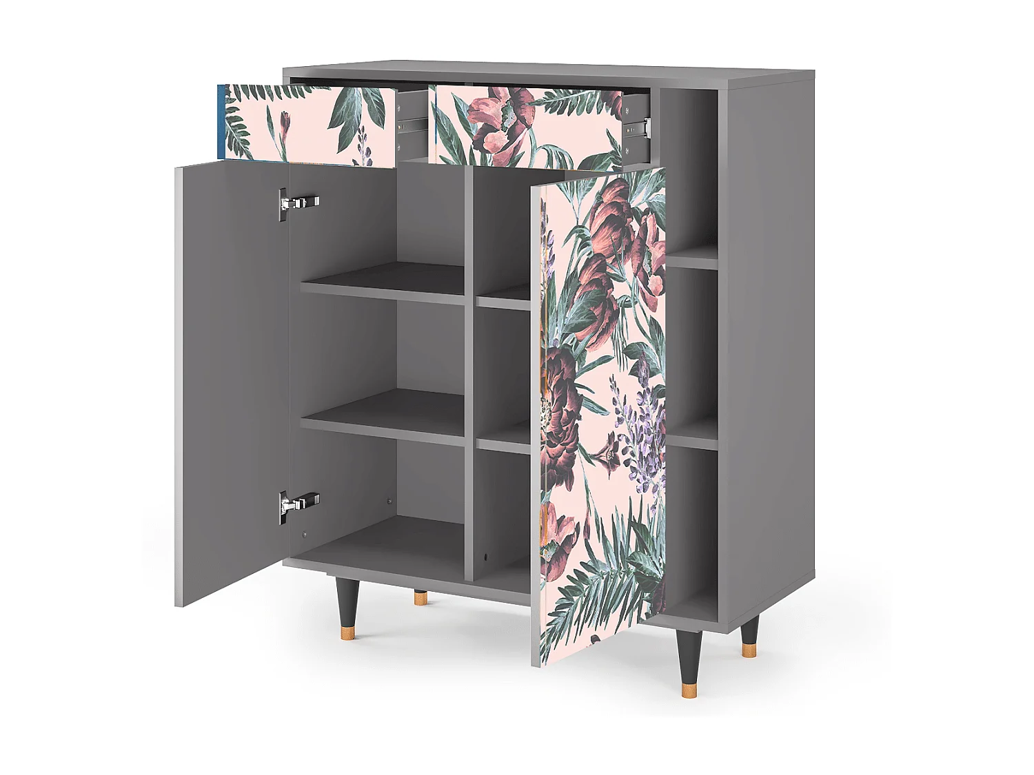 Kredens - 96х110х41 cm - BS6 - Peach Peonies, Szary