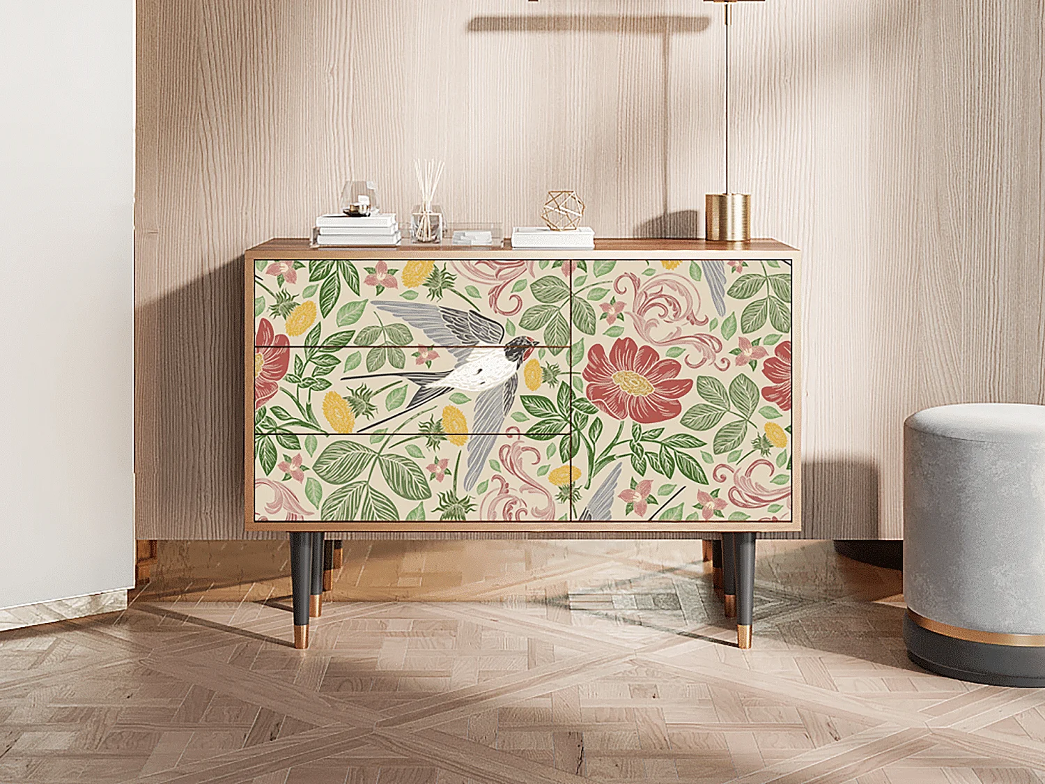 Kredens - 115х84х41 cm - S3 - Spring Swallow, Orzech