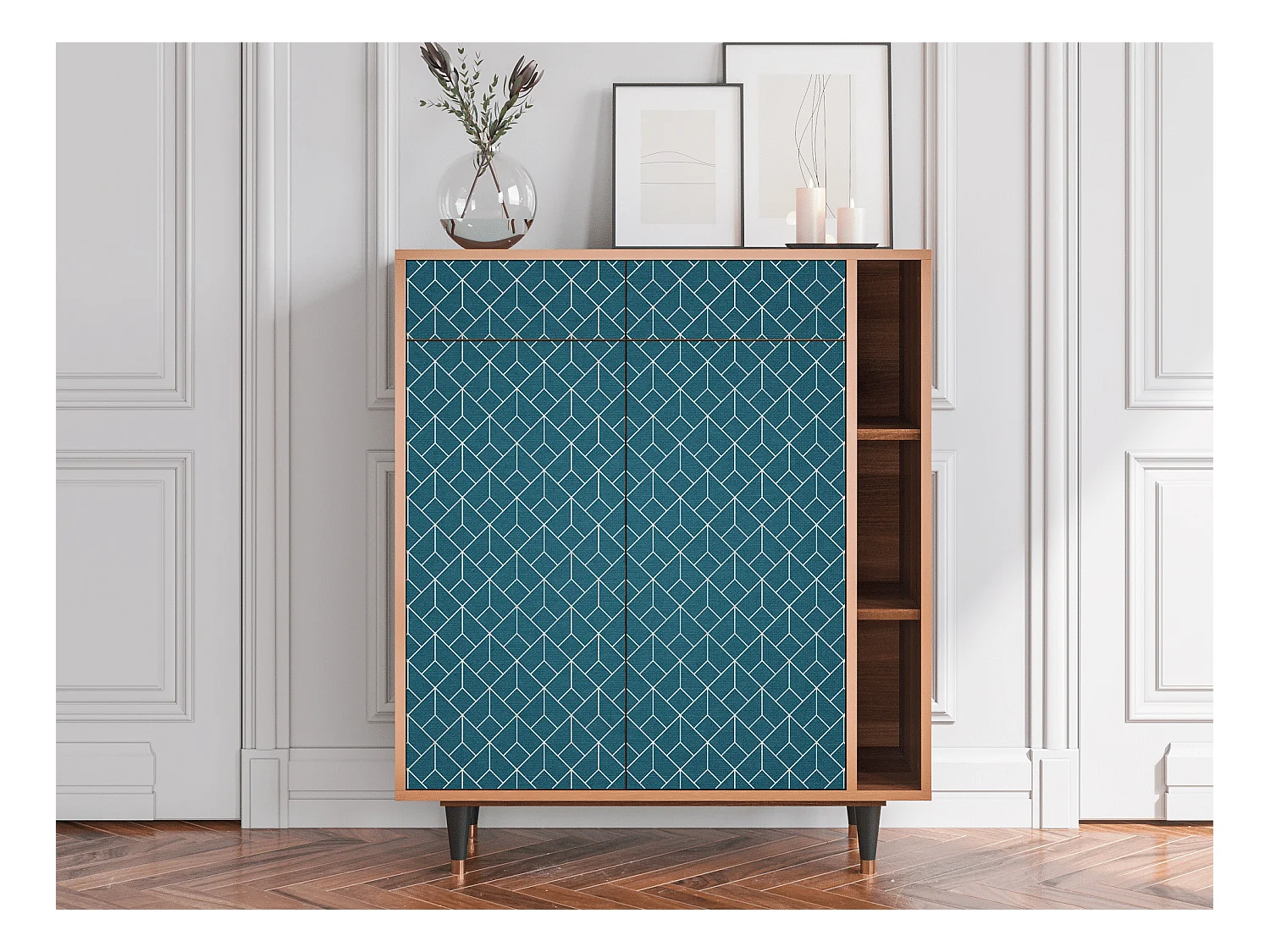 Sideboard - 96х110х41 cm - BS6 - Turquoise Geometry, Walnuss
