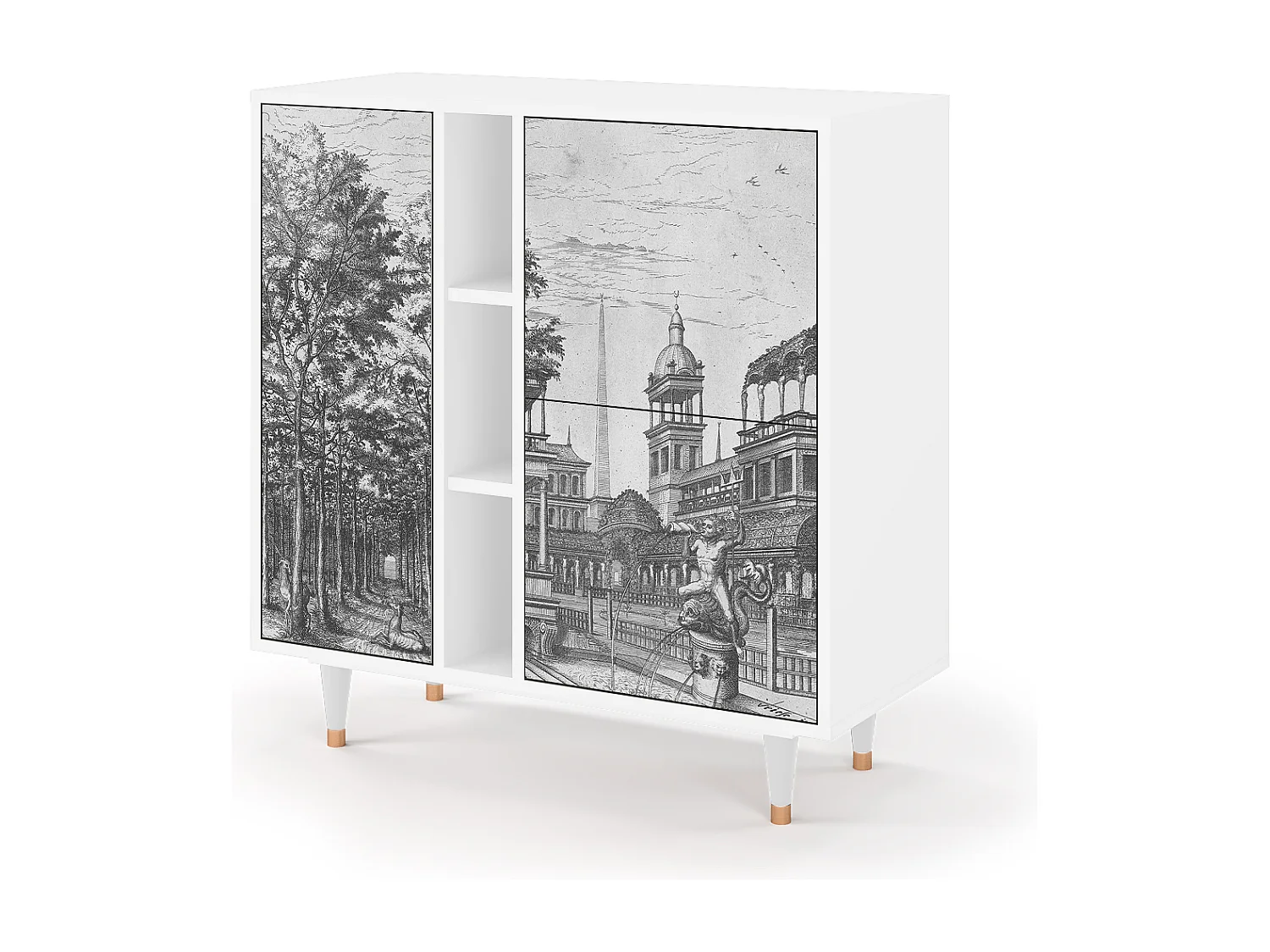 Kredens - 94х96х41 cm - BS5 - View of the Piazza, Biały