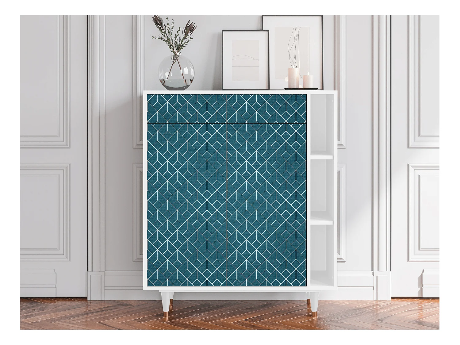 Sideboard - 96х110х41 cm - BS6 - Turquoise Geometry, Weiß
