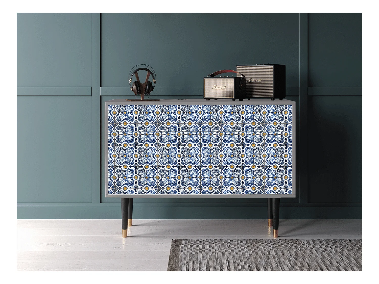 Sideboard - 115x85x48 cm - BS4 - Lovely Cornflowers, Grau