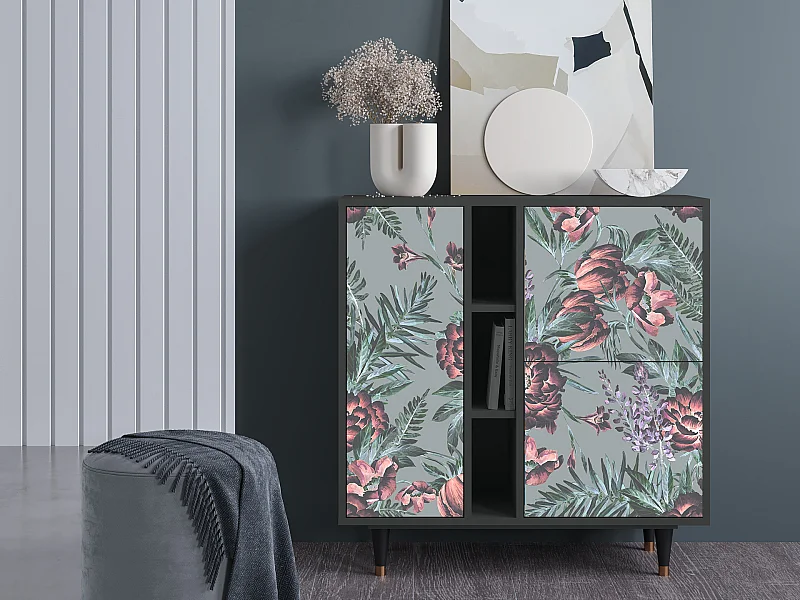 Kredens - 94х96х41 cm - BS5 - Light Peonies, Antracyt