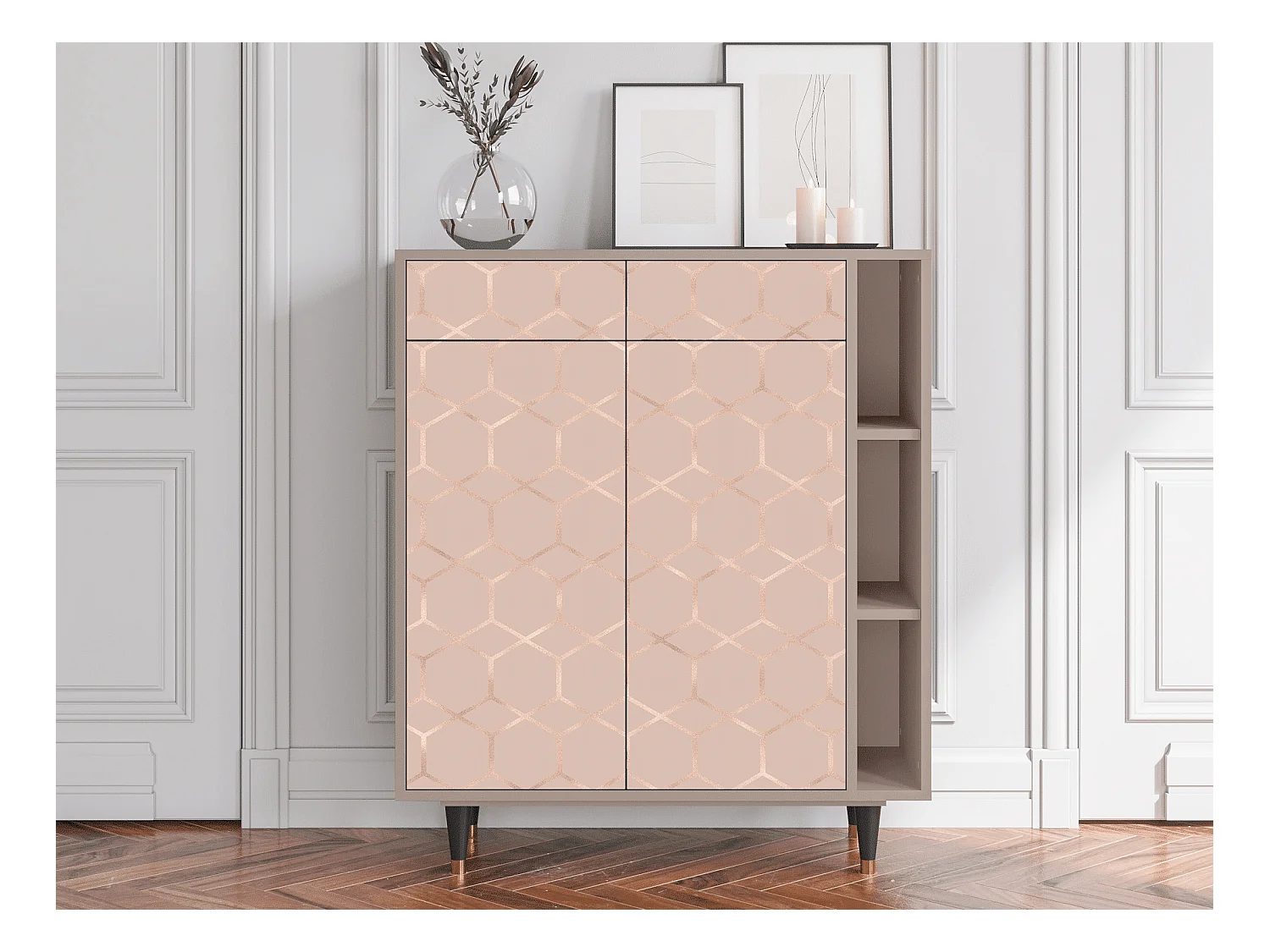Kredens - 96х110х41 cm - BS6 - Rose Honeycomb, Latte