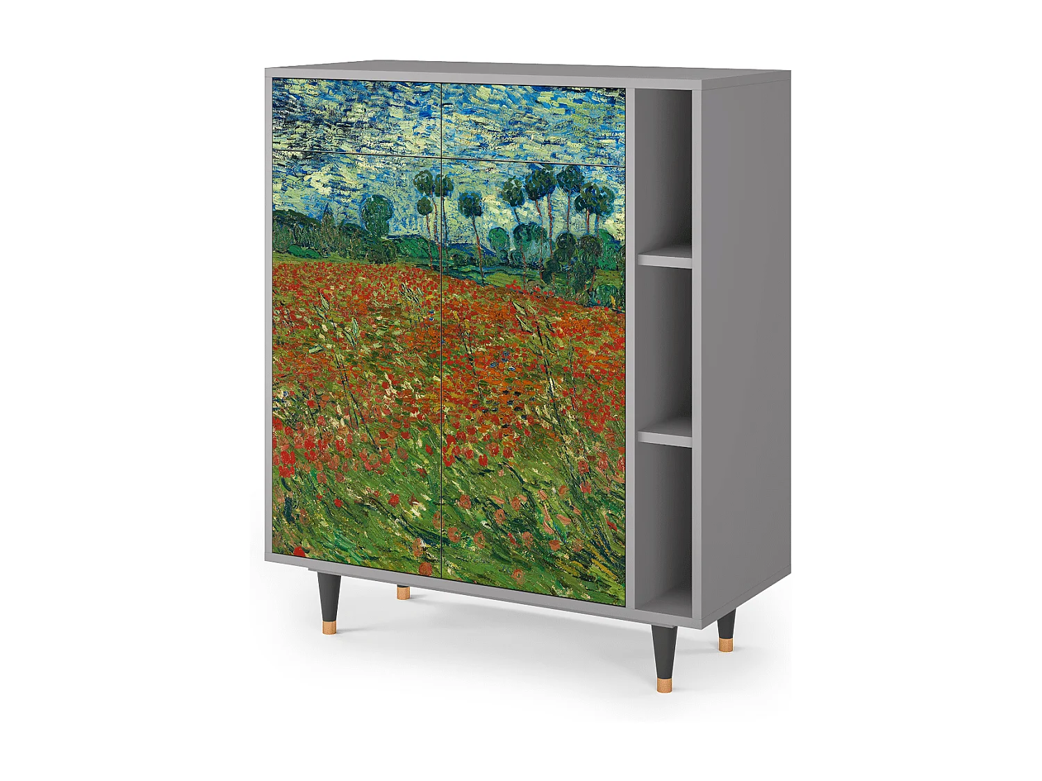 Kredens - 96х110х41 cm - BS6 - Poppy field by van Gogh, Szary