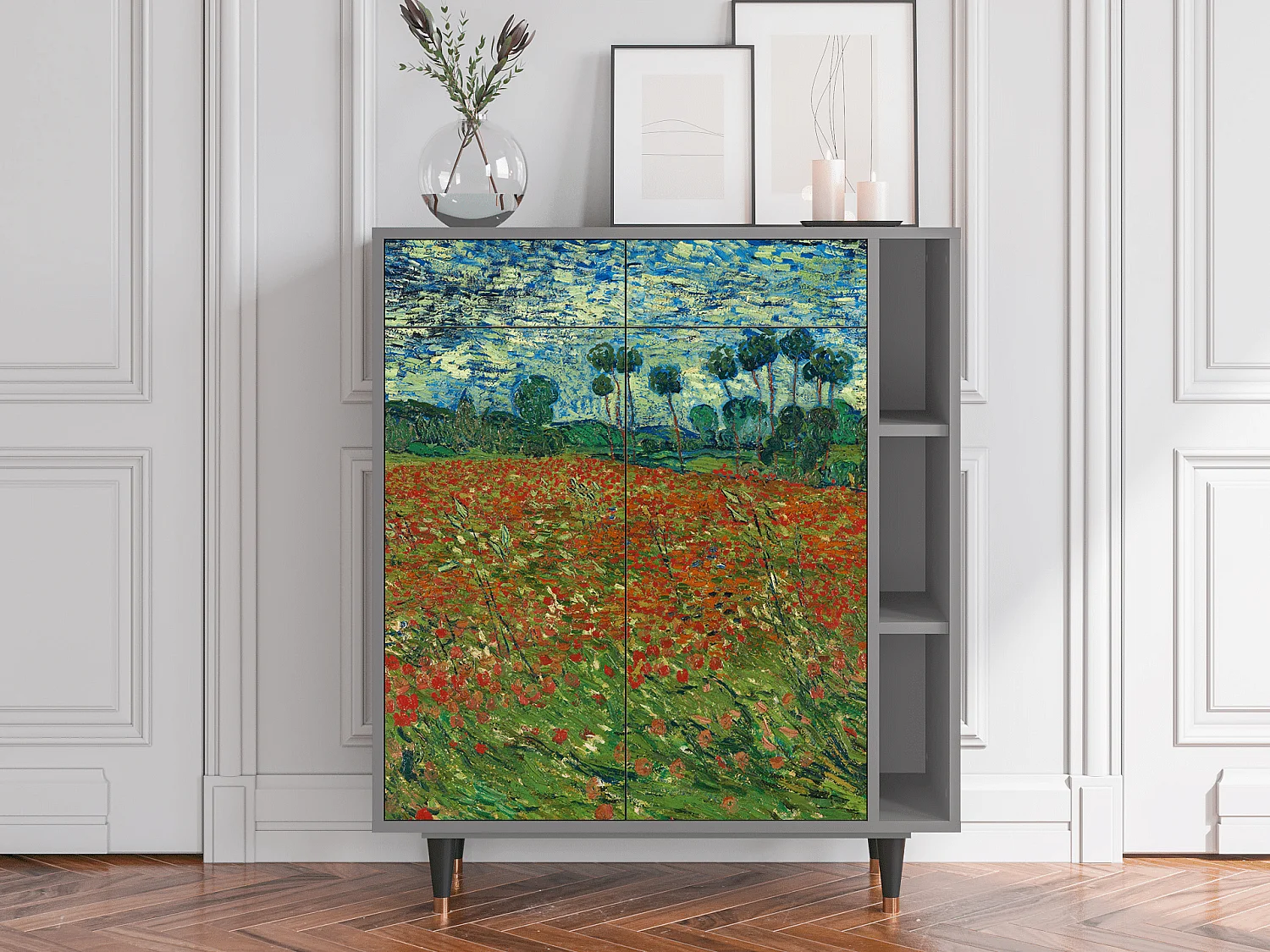Kredens - 96х110х41 cm - BS6 - Poppy field by van Gogh, Szary