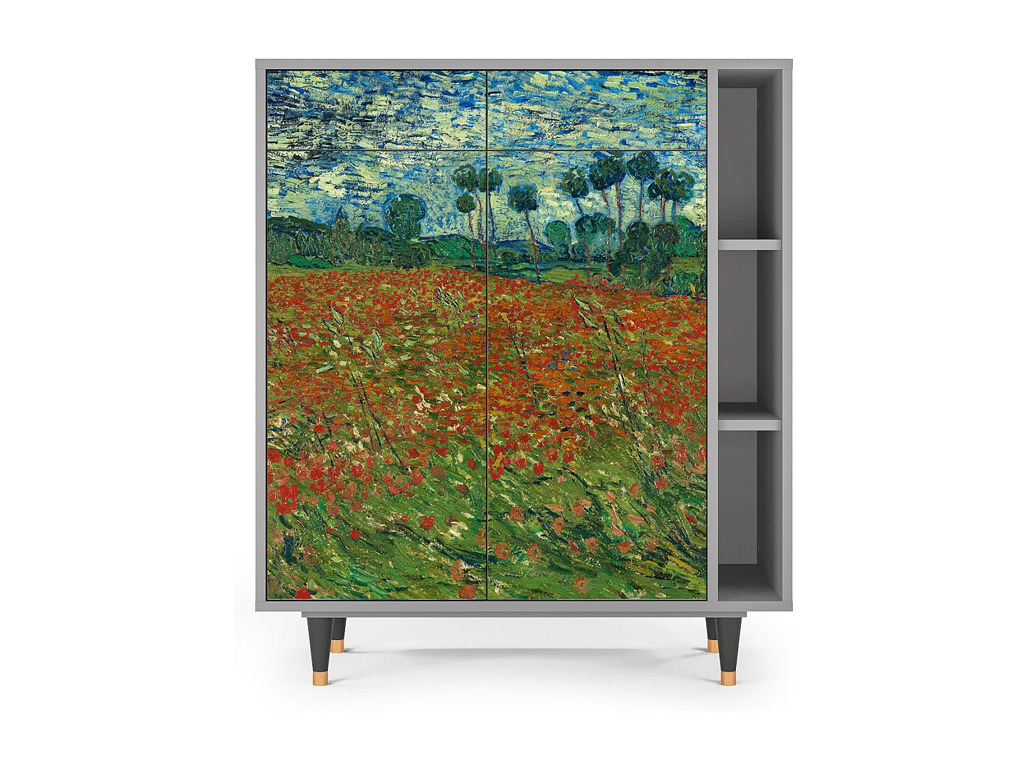 Kredens - 96х110х41 cm - BS6 - Poppy field by van Gogh, Szary