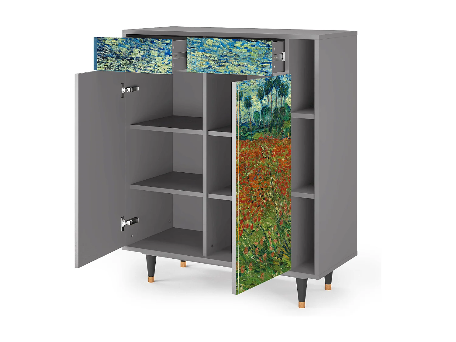 Kredens - 96х110х41 cm - BS6 - Poppy field by van Gogh, Szary