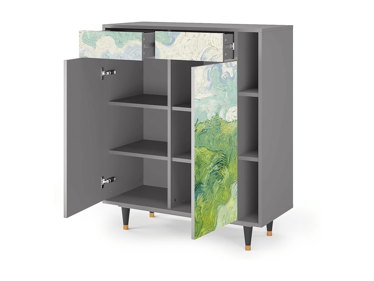 Kredens - 96х110х41 cm - BS6 - Green Wheat Fields, Szary