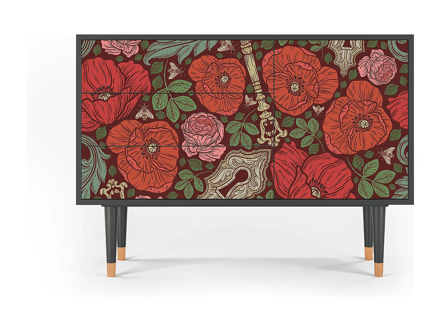 Dressoir - 115х84х41 cm - S3 - Poppy Garden, Antraciet