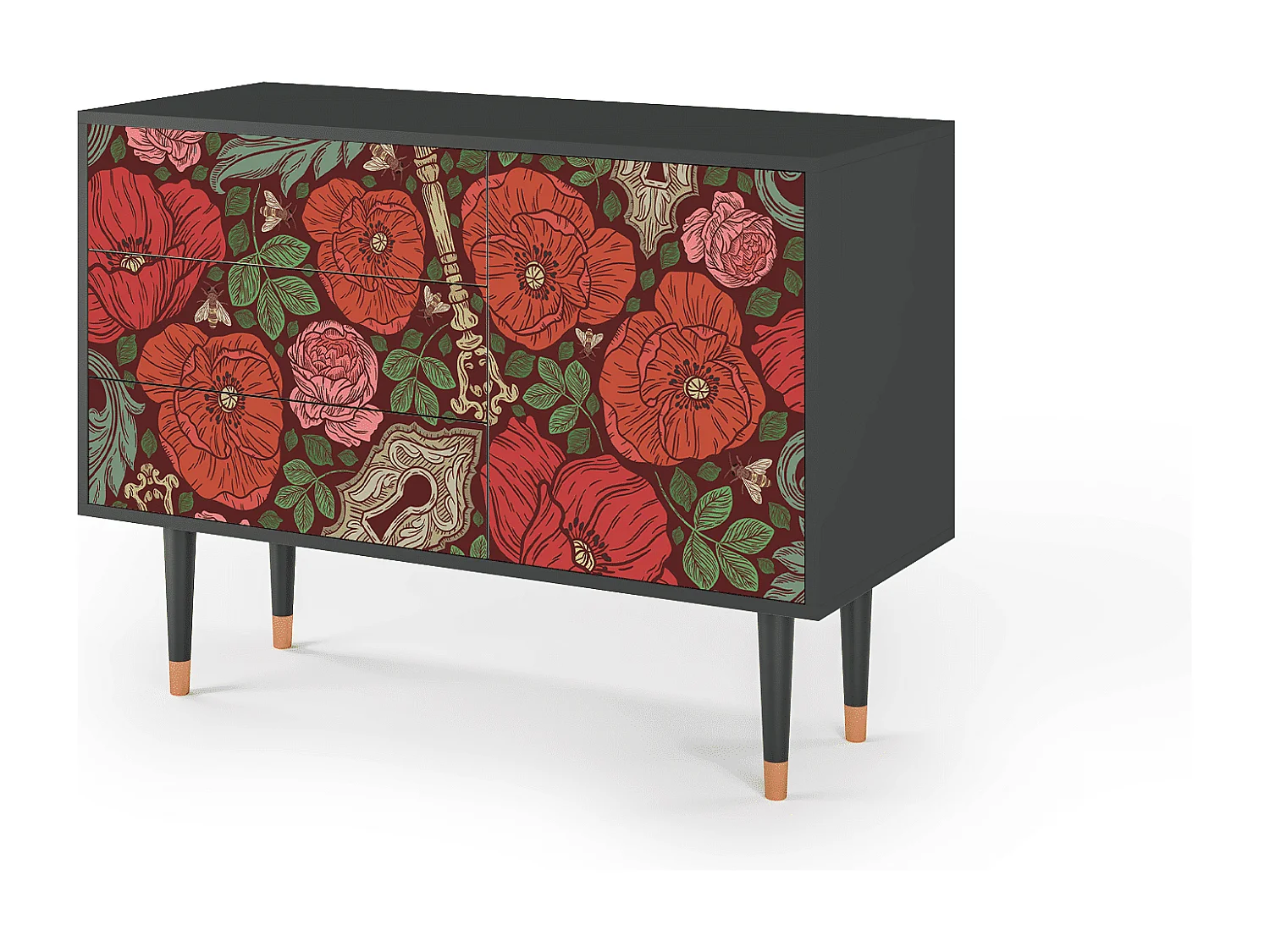 Dressoir - 115х84х41 cm - S3 - Poppy Garden, Antraciet
