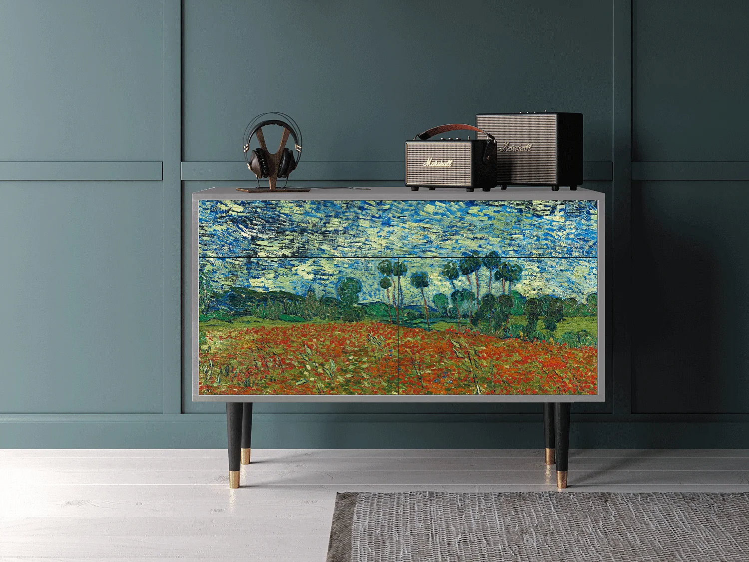 Kredens - 115x85x48 cm - BS4 - Poppy field by van Gogh, Szary