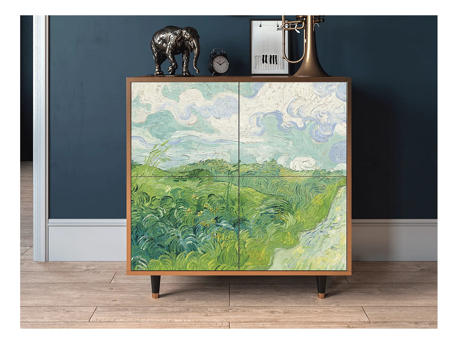 Kredens - 94x96x48 cm - BS3 - Green Wheat Fields, Orzech