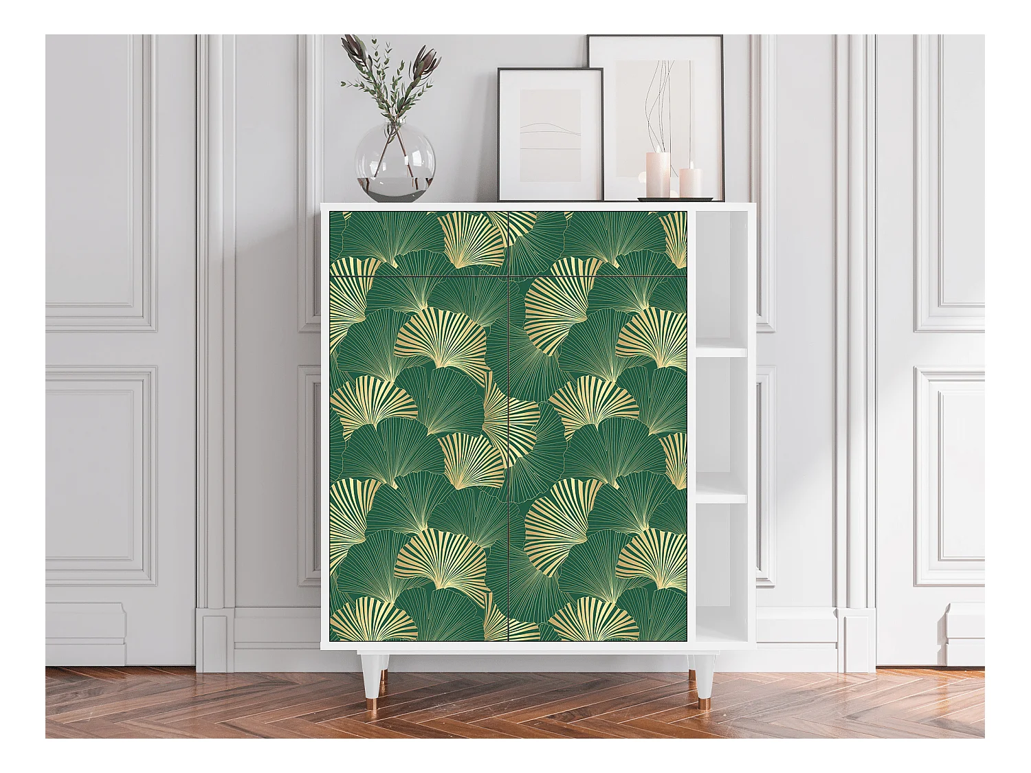 Kredens - 96х110х41 cm - BS6 - Gold Ginkgo, Biały