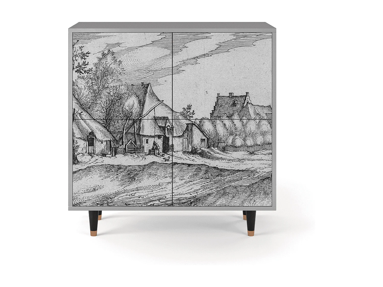 Buffet - 94x96x48 cm - BS3 - Farms in a Village, Gris