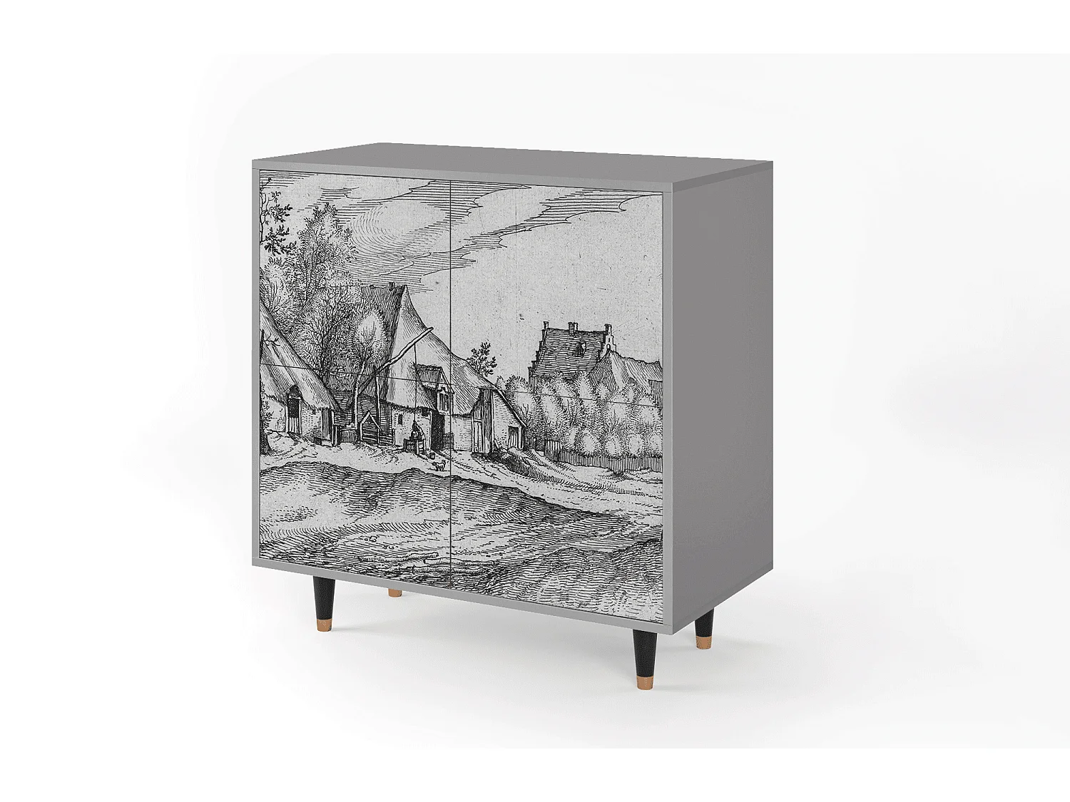 Buffet - 94x96x48 cm - BS3 - Farms in a Village, Gris