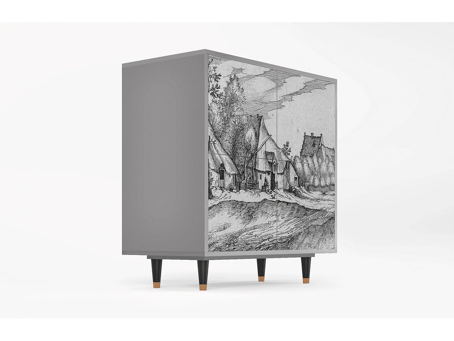 Buffet - 94x96x48 cm - BS3 - Farms in a Village, Gris