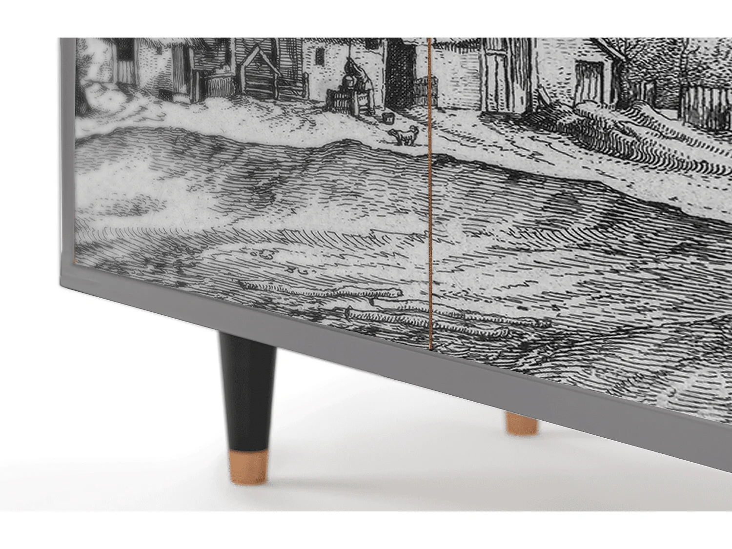 Buffet - 94x96x48 cm - BS3 - Farms in a Village, Gris