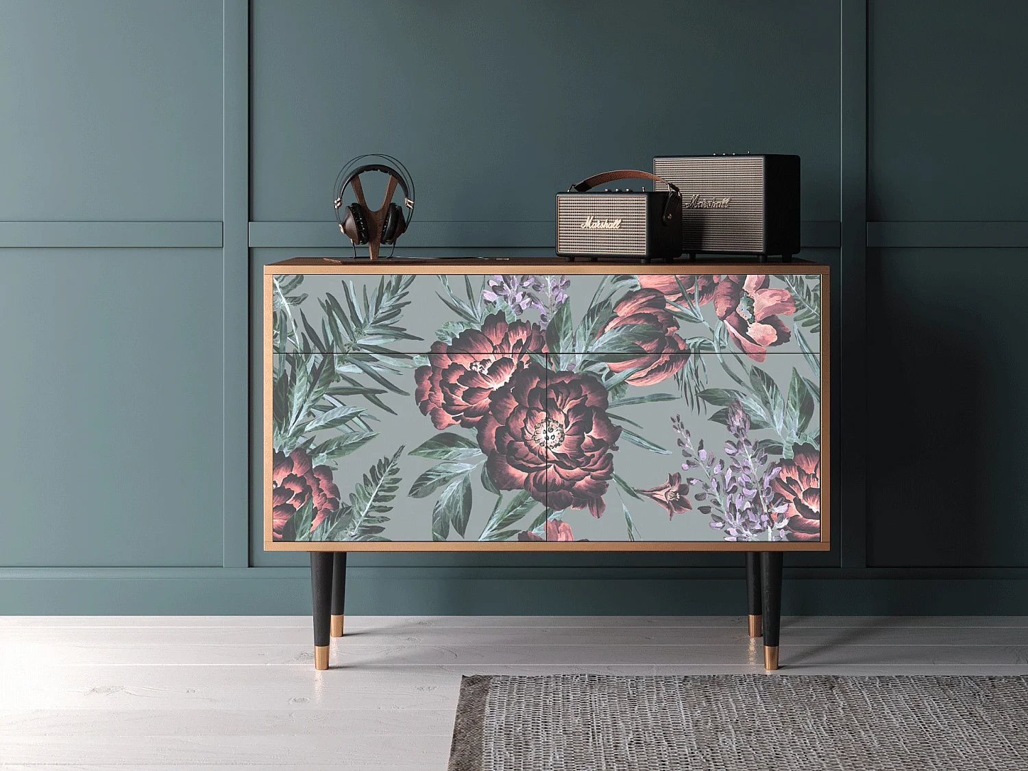 Credenza - 115x85x48 cm - BS4 - Light Peonies, Noce