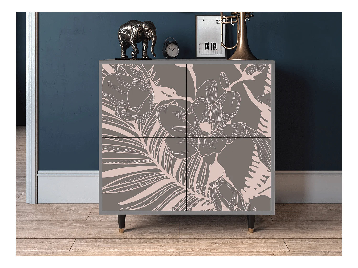 Kredens - 94x96x48 cm - BS3 - Issabelline Flower, Szary
