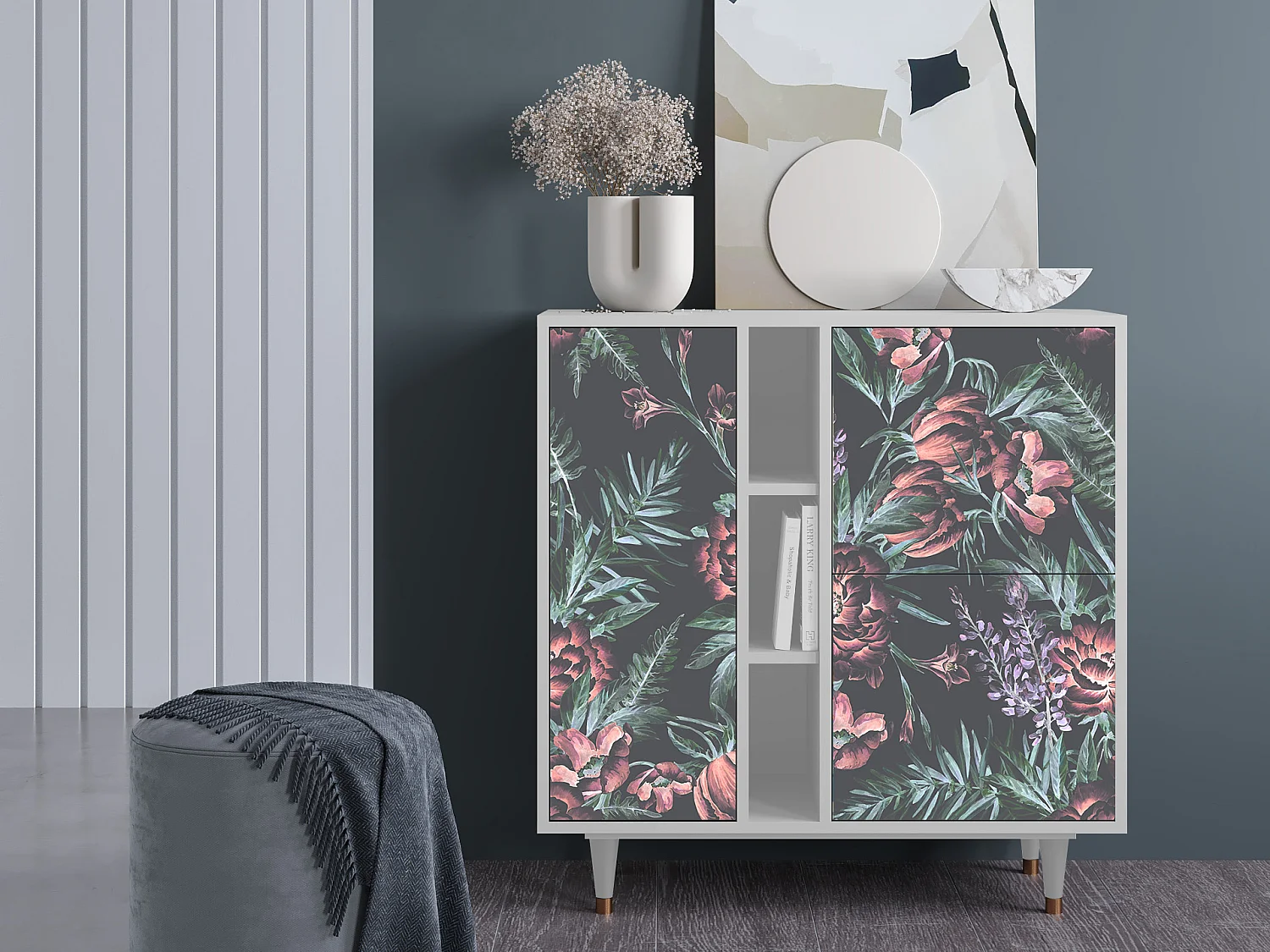 Aparador - 94х96х41 cm - BS5 - Dark Peonies, Branco