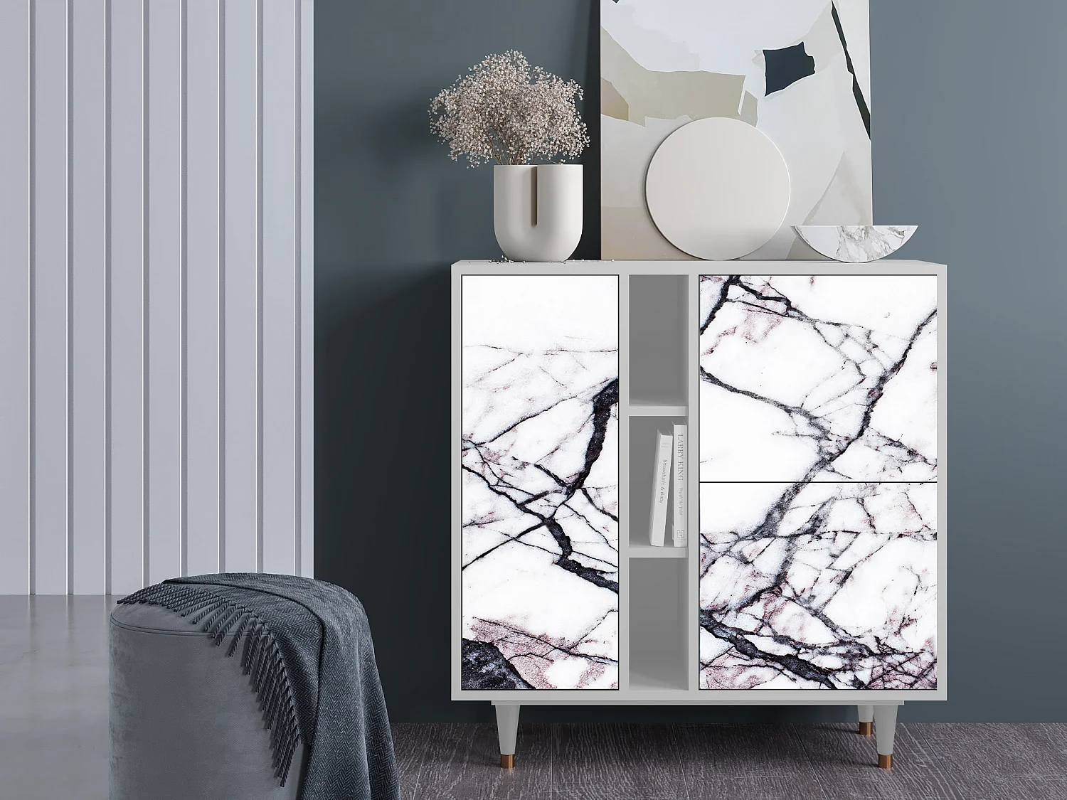 Aparador - 94х96х41 cm - BS5 - Raven Marble, Blanco