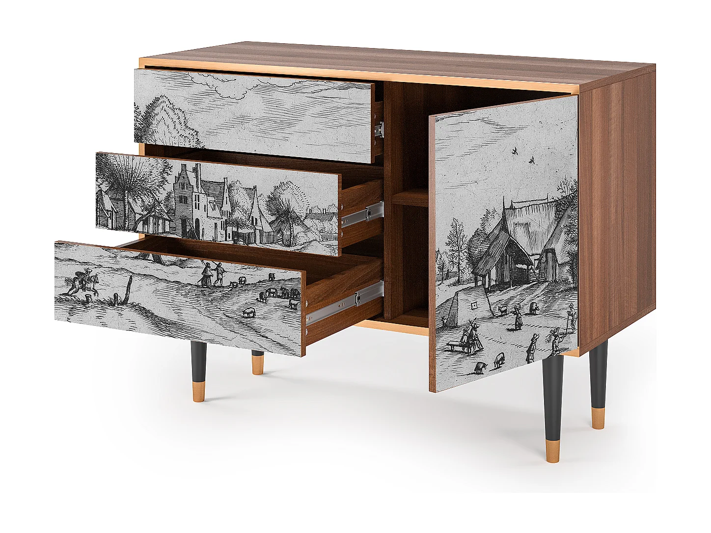 Kredens - 115х84х41 cm - S3 - Country Village, Orzech