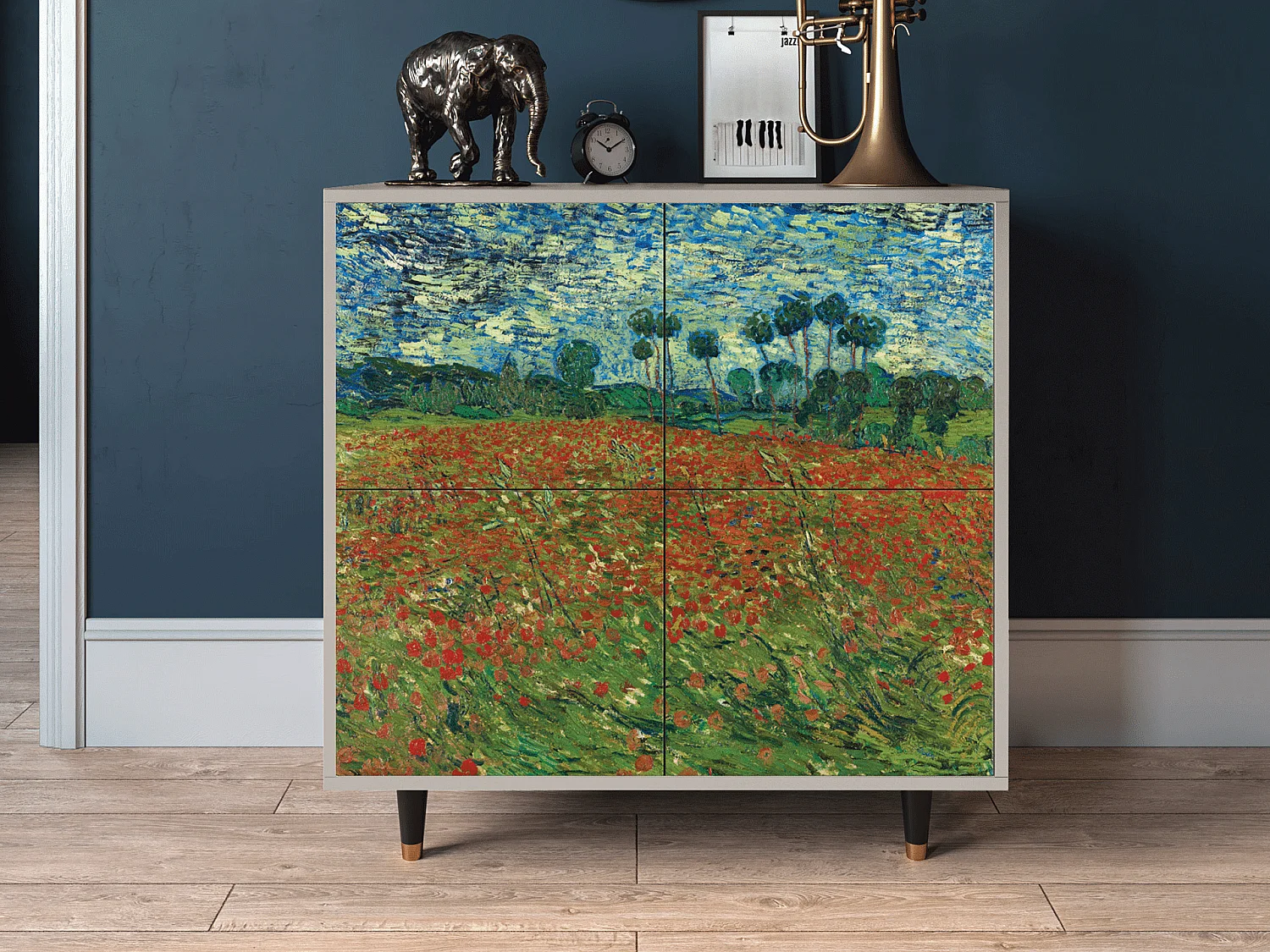 Kredens - 94x96x48 cm - BS3 - Poppy field by van Gogh, Piaskowy