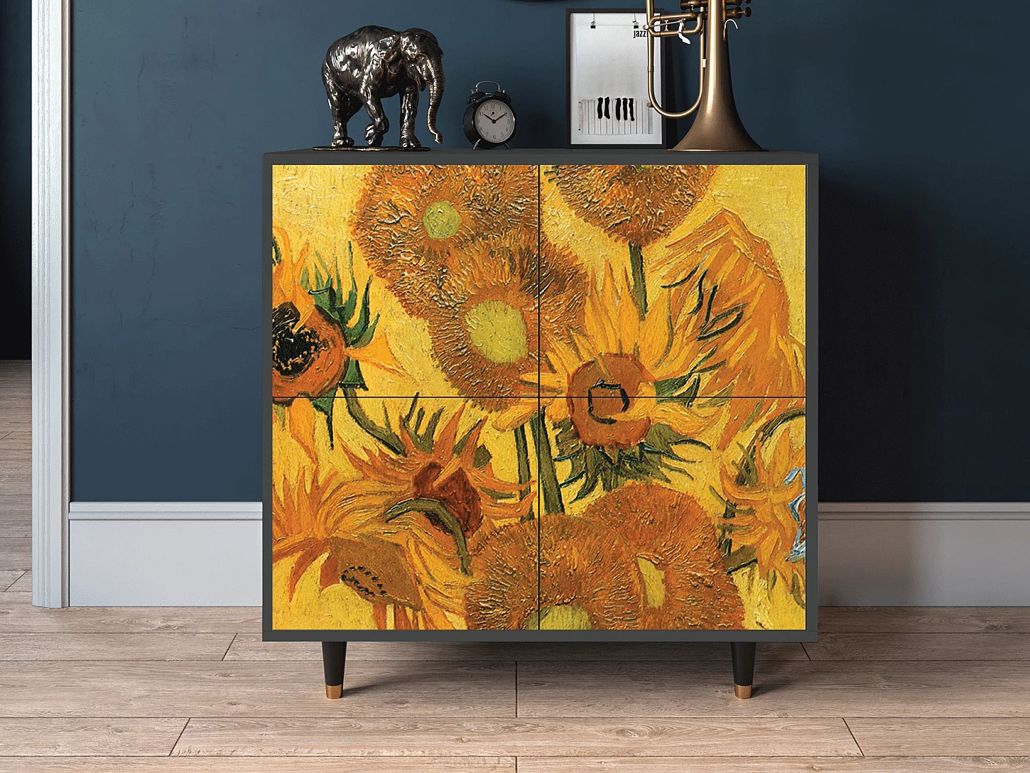 Sideboard - 94x96x48 cm - BS3 - Sunflowers, Anthrazit