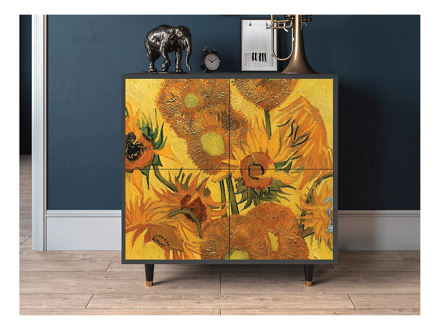 Kredens - 94x96x48 cm - BS3 - Sunflowers, Antracyt