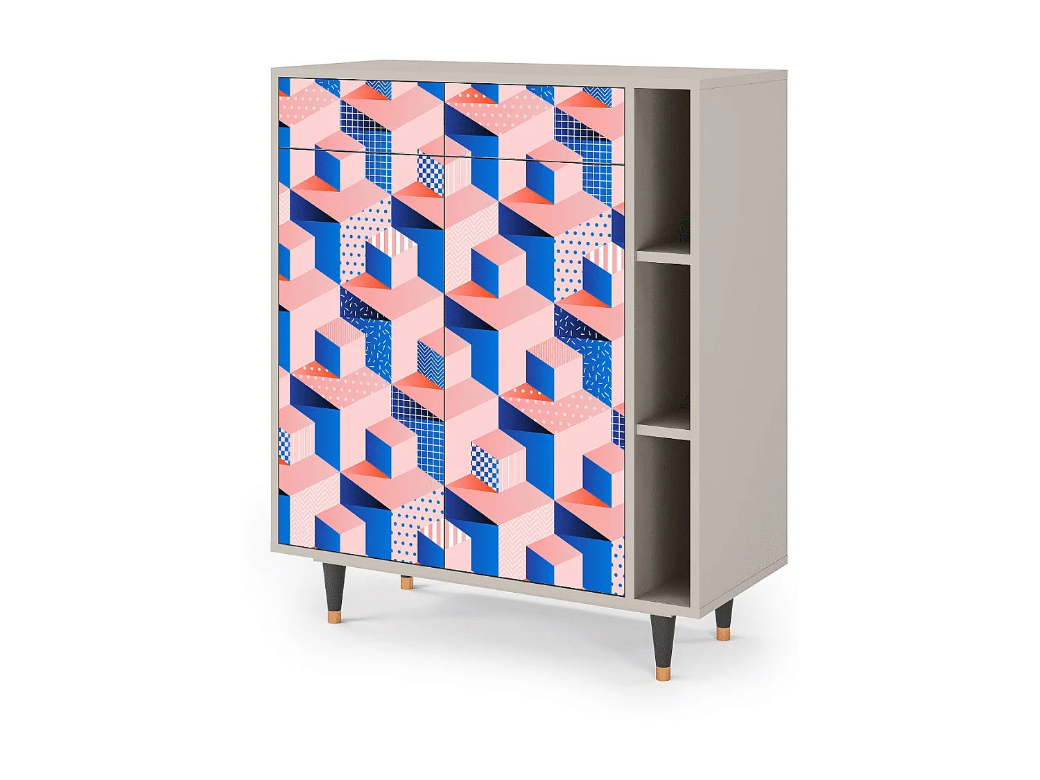 Kredens - 96х110х41 cm - BS6 - Pinky Squares, Piaskowy