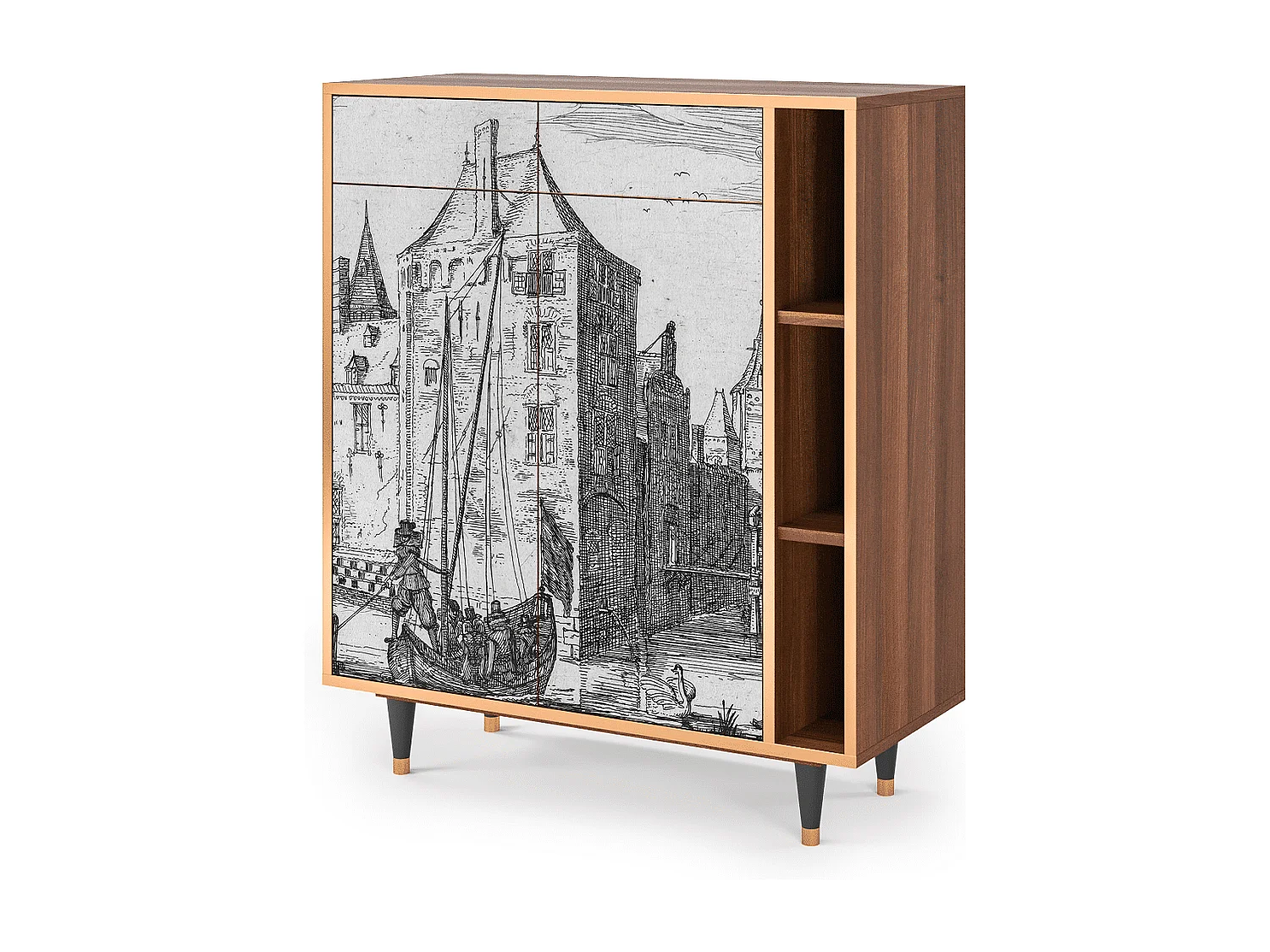 Sideboard - 96х110х41 cm - BS6 - Castle with Bridge, Walnuss