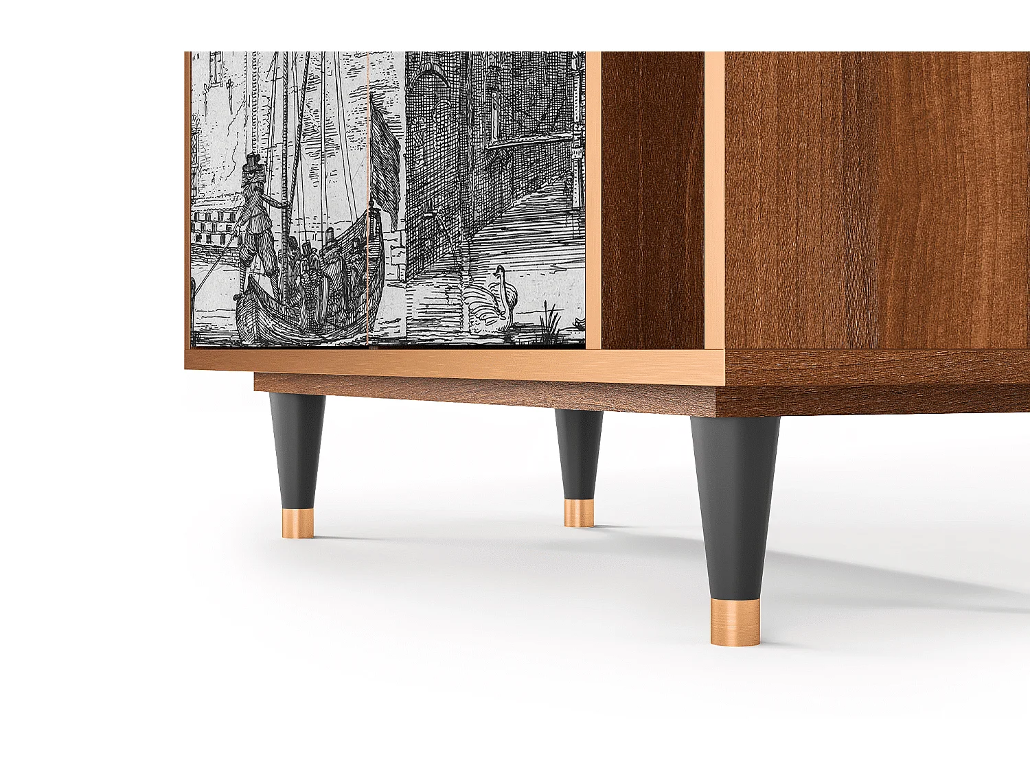 Sideboard - 96х110х41 cm - BS6 - Castle with Bridge, Walnuss