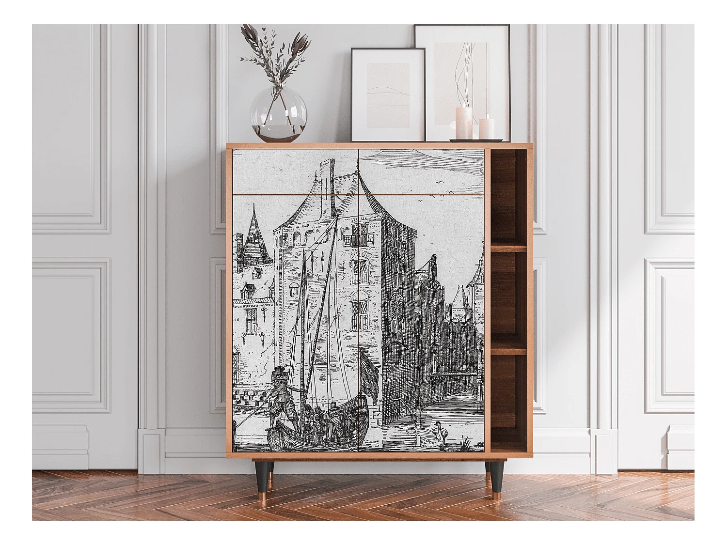 Buffet - 96х110х41 cm - BS6 - Castle with Bridge, Noyer