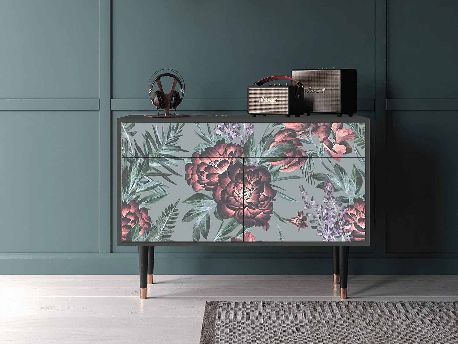 Credenza - 115x85x48 cm - BS4 - Light Peonies, Antracite