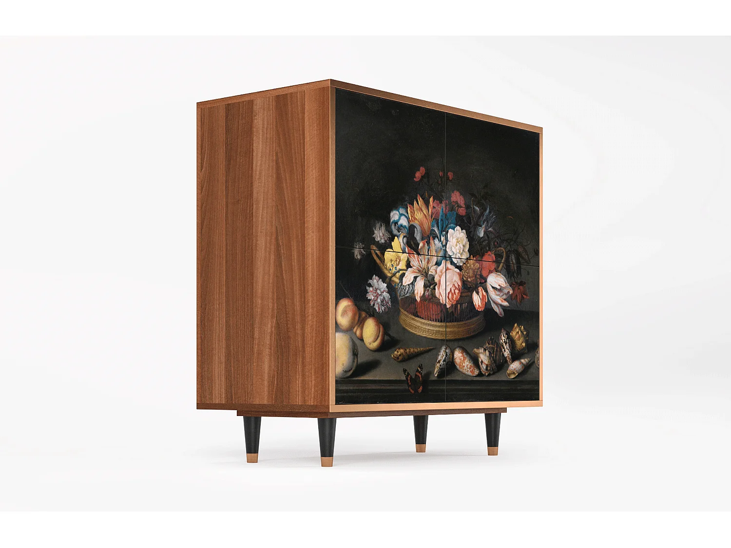 Buffet - 94x96x48 cm - BS3 - Still Life with Flowers, Noyer